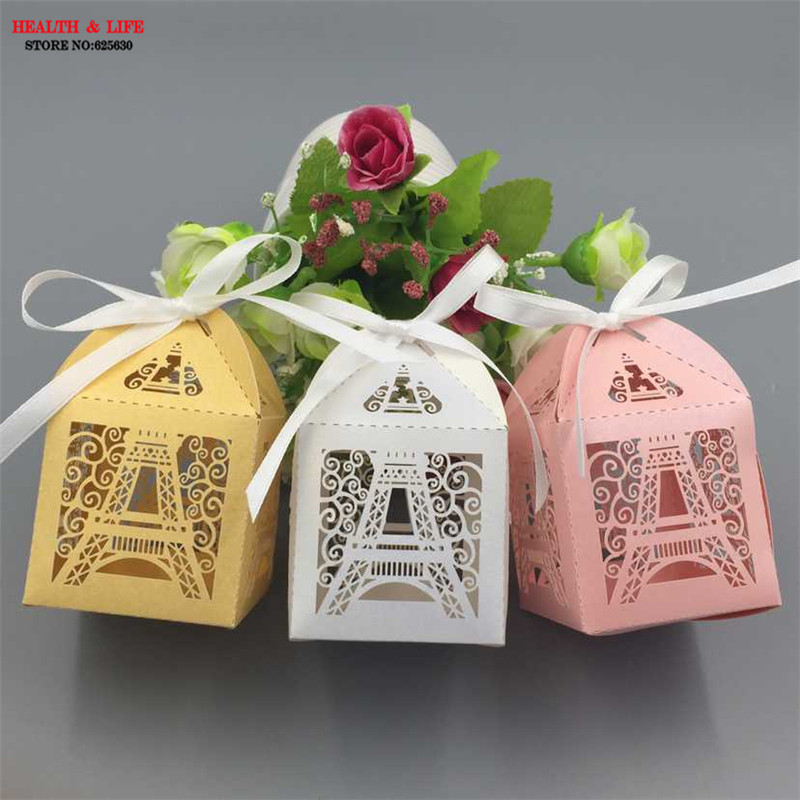 Paris Eiffel tower candy box wedding party gift wrap supplies wedding favors and gifts baby shower favor laser cut gift box Wholesale-100pcs