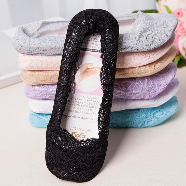 Brand Newest lady lace silicone non - slip cotton women's Socks & Hosiery invisible boat sock shallow mouth LW027