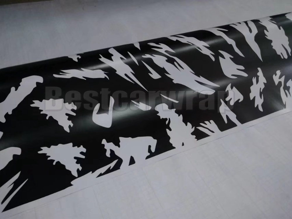 Black White Big Camoufalge Vinyl For Car Wrap With Air Release / air bubble free CAMO film for Truck boat graphics coating 1.52X30M (5x98ft)