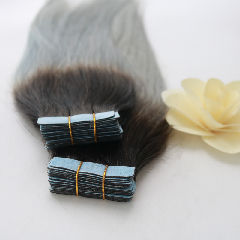 High-end Top Quality Virgin Brazilian Human Hair PU Tape Hair 14 - 24 inch Ombre Colorful of Grey