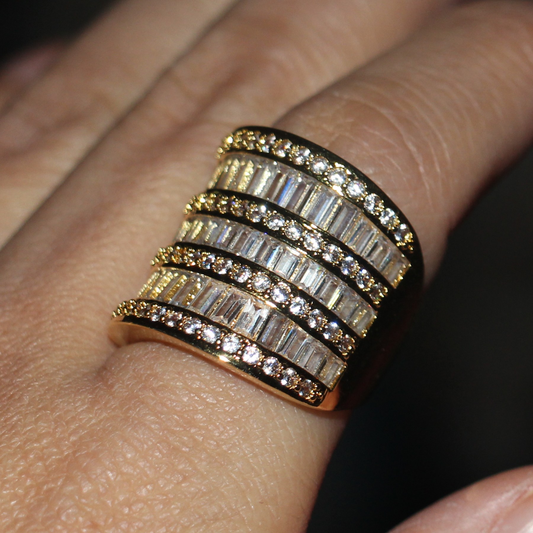 Victoria Wieck Women Luxury Jewelry Princess Cut 925 Sterliing Silver Yellow Gold Plated Topaz Simulated Diamond Wedding Band Ring Size 5-11