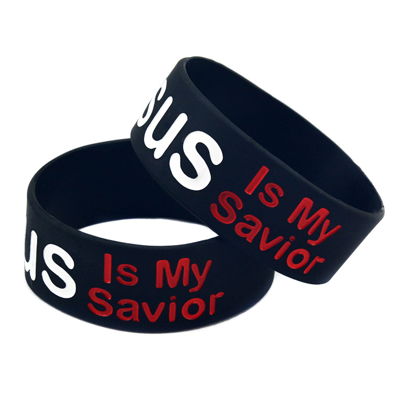 1PC Jesus Is My Savior Silicone Rubber Wristband One Inch Wide Adult for Christian Worship Gift