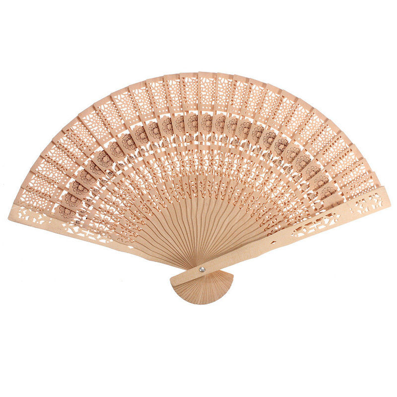 Party Favor Lady Chinese Japanese Style Hollow Wooden Folding Bamboo Carved Hand Fan 1Pc