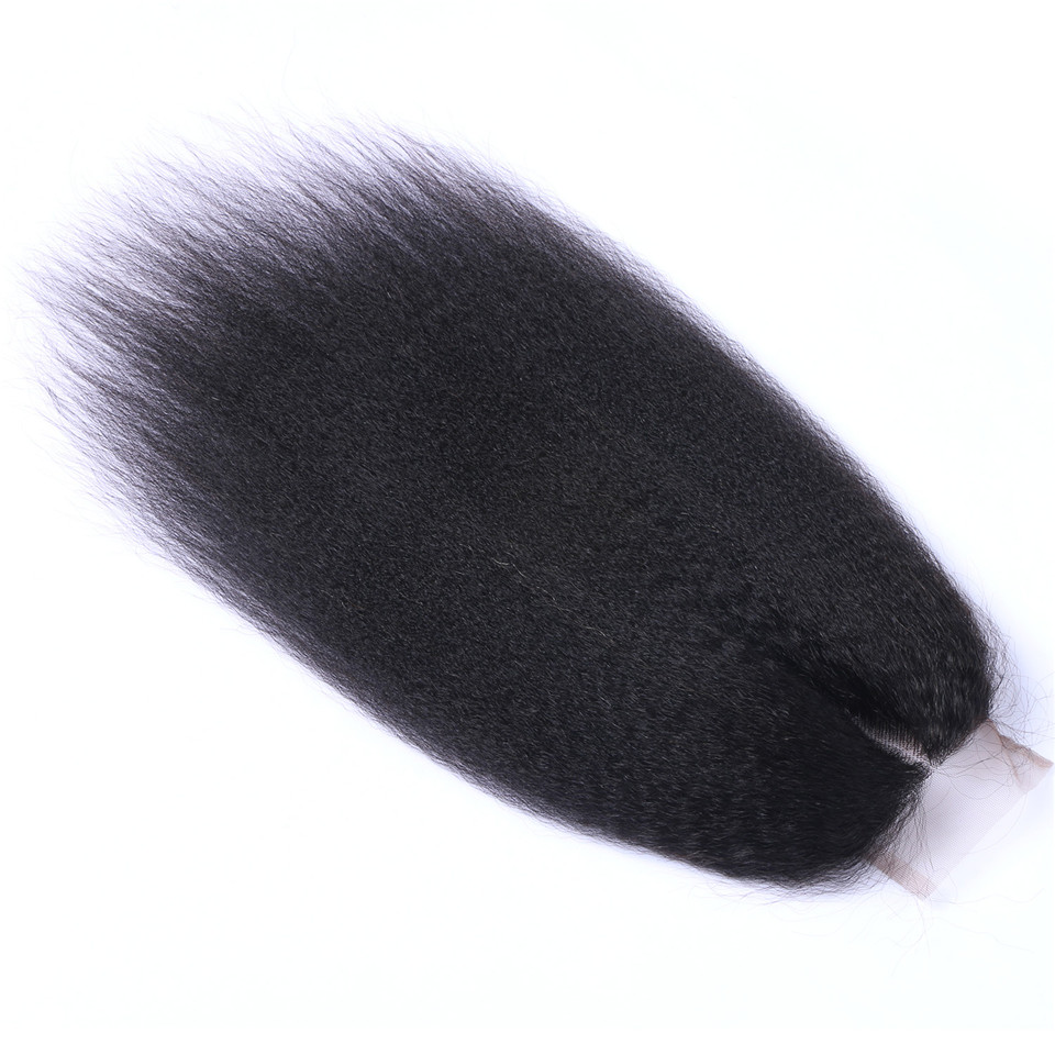 Free shipping Brazilian Virgin Kinky Yaki Straight 4x4 Lace Closure Natural Color Pre-plucked With Baby Hair