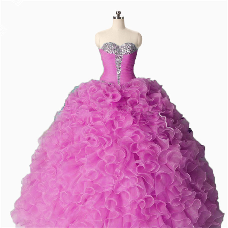 2017 Sexy Fashion Crystal Ball Gown Quinceanera Dresses with Sequined Pleat Organza Plus Size Sweet 16 Dresses Vestido Debutante Gowns BQ30