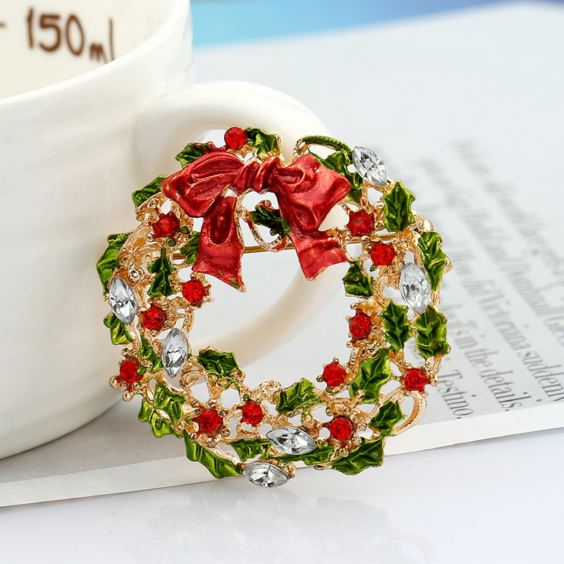 Wholesale- New Arrival Christmas Rhinestone Brooches For Women Cute Style Multicolor Bow-knot Wreath Brooch Pins For Girls Fashion Jewelry