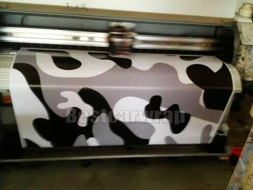 Black white Grey Large Winter Snow Camo VINYL Full Car Wrapping Camouflage Foil Stickers with air free size 1.52 x 30m/Roll Free Shipping