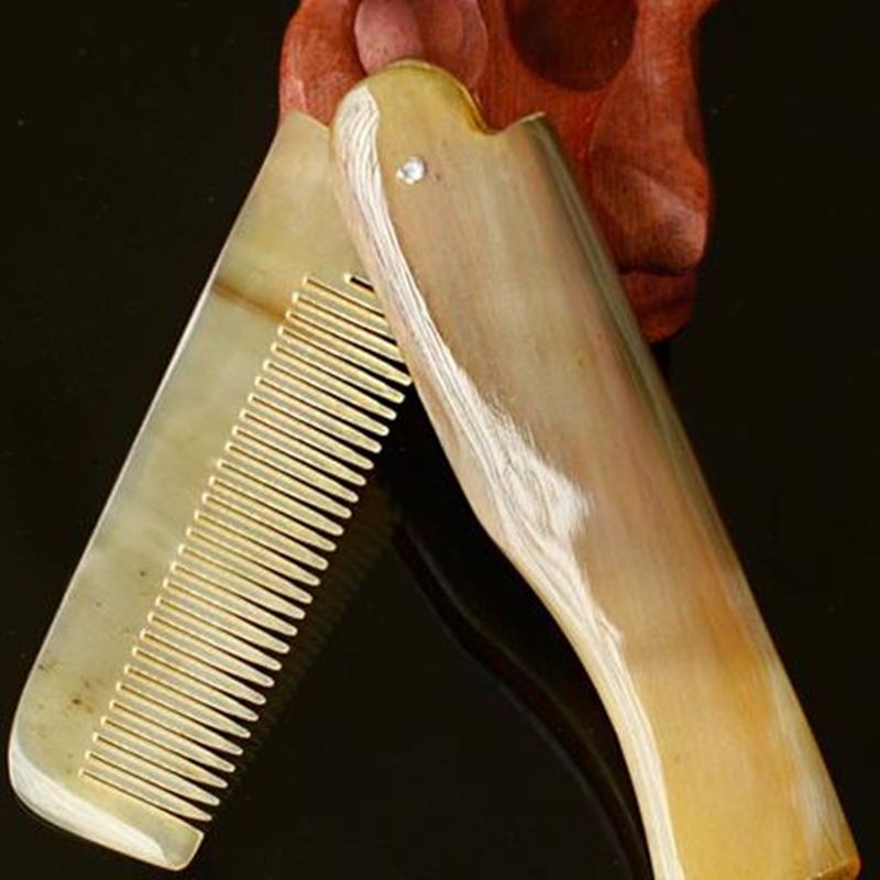 Foldable Horn comb Portable Folding Comb Anti-Static Hairbrush Handmade Natural Ox Horn Combs Styling Tools F2017688