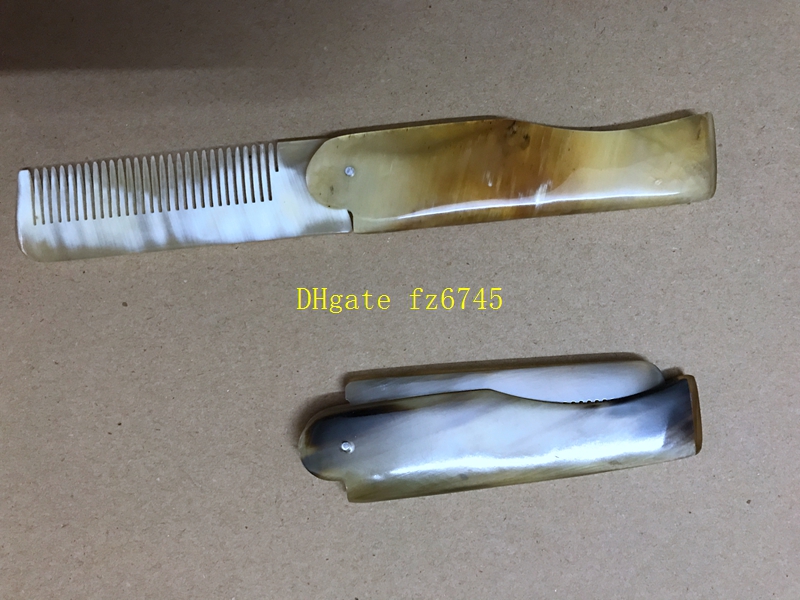 50pcs/lot Fast shipping Foldable Horn comb Portable Folding Comb Anti-Static Hairbrush Handmade Natural Ox Horn Combs