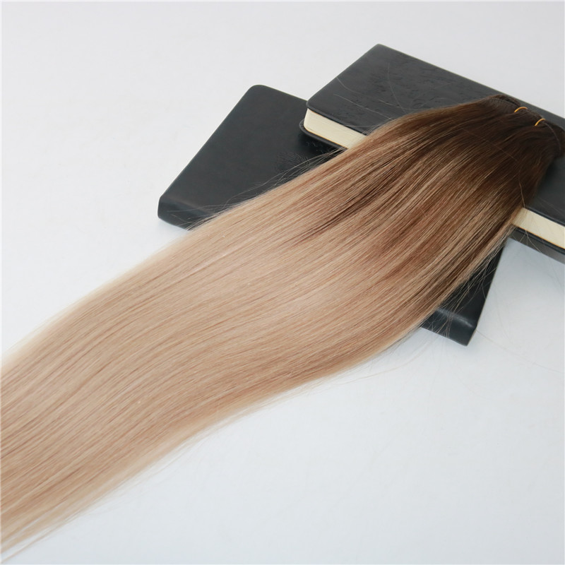 Factory wholesale Omber Hair Extensions Color #4 Fading to 18 Highlights Remy Human Hair Weft Slik Straight Weave Extensions 100g