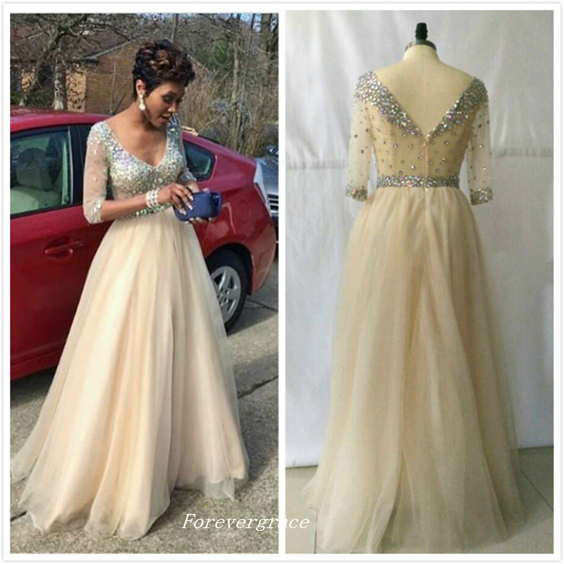 Elegant Champagne Floor Length Long Evening Dress High Quality A Line V Neck Women Wear Special Occasion Party Gown Custom Made Plus Size