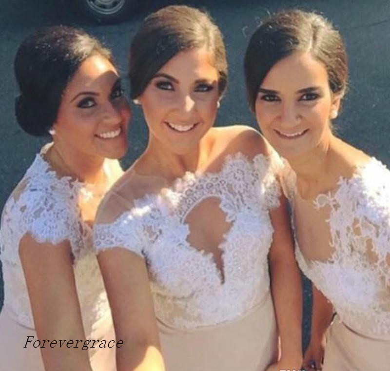 New Cheap Bridesmaid Dress Mermaid Sheer Half Sleeve Mixed Styles Lace Long Maid of Honor Dress Wedding Guest Gown Custom Made Plus Size