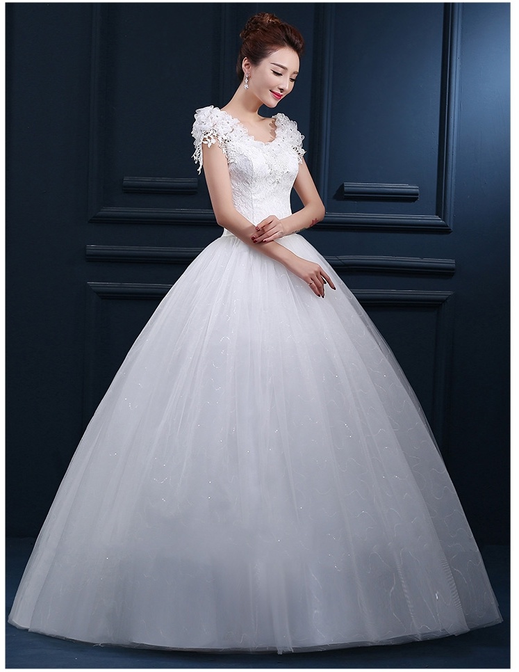 Cheap Lace Ivory Wedding Dresses Under 100 In Stock V Neck Floor Length Beaded Lace Up Cap Sleeve Backless Applique Bridal Gowns