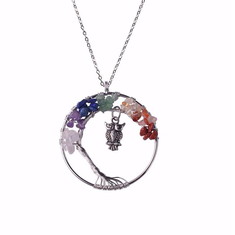12pc/set Tree of life necklace 7 chakra stone beads natural amethyst sterling-silver-jewelry chain choker necklace pendant for woman gift