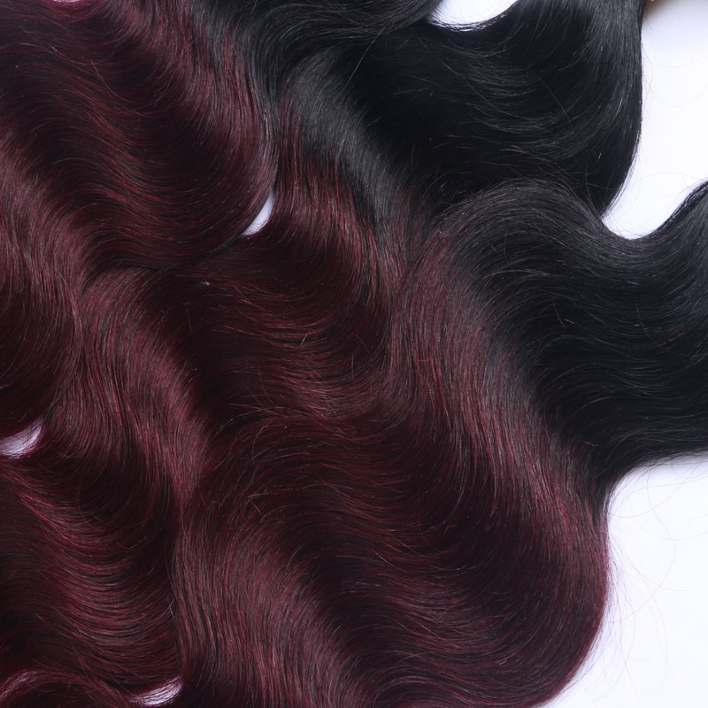 Dark Root Dip Dye Ombre 1B 99J Burgundy Two Tone Human Hair Weft Bundles Wine Red Ombre Hair Weaves
