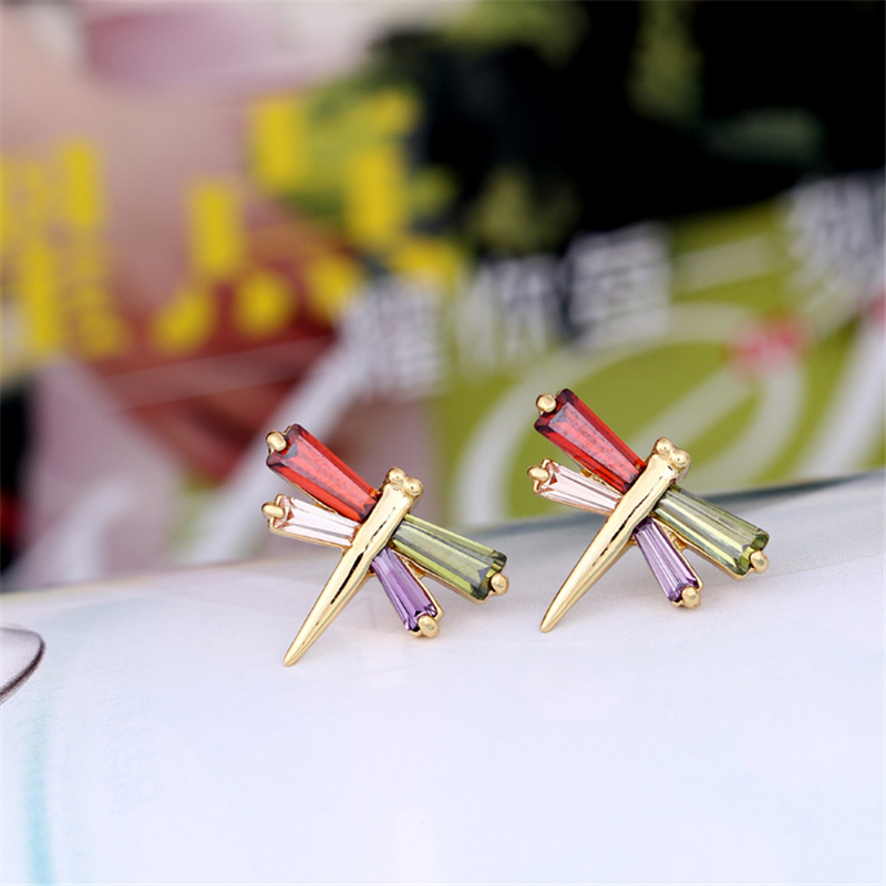 Hot Sale 18K Yellow Gold Plated New Tiny Cute Dragonfly Earrings Stud for Girls Women Hot Gift