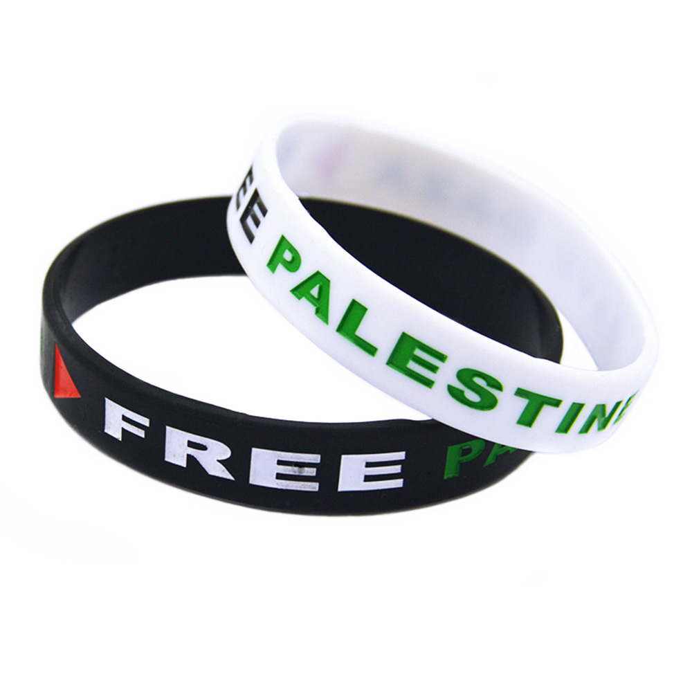 1PC Free Palestine Save Gaza Silicone Rubber Bracelet Triangle Logo Black And White Adult Size For Organization