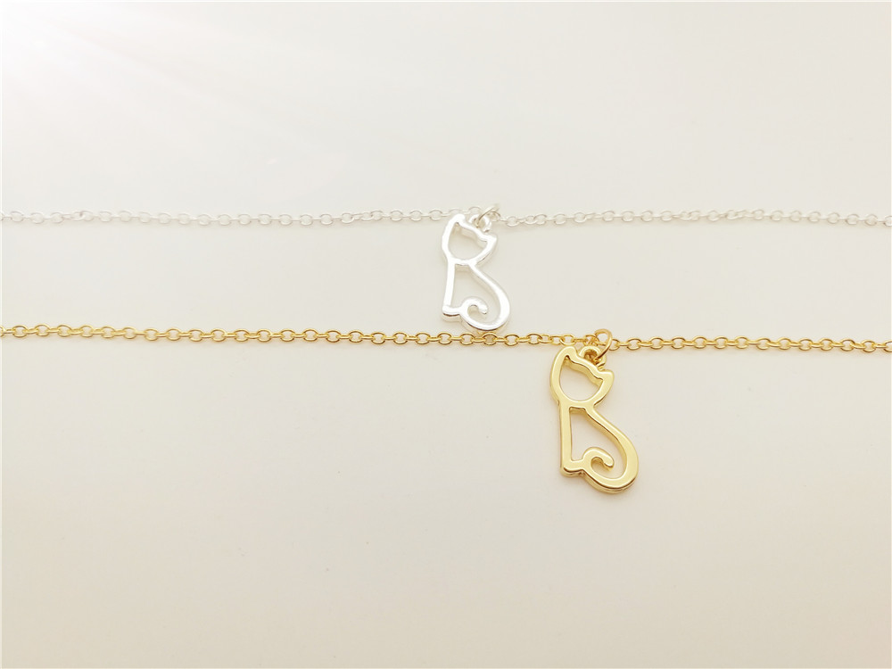 5PCS- B066 Cute Lovely Pussy Cat Bracelet Hollow Outline Lucky Pet Cat Bracelets Simple Animal Kitty Bracelets for Women