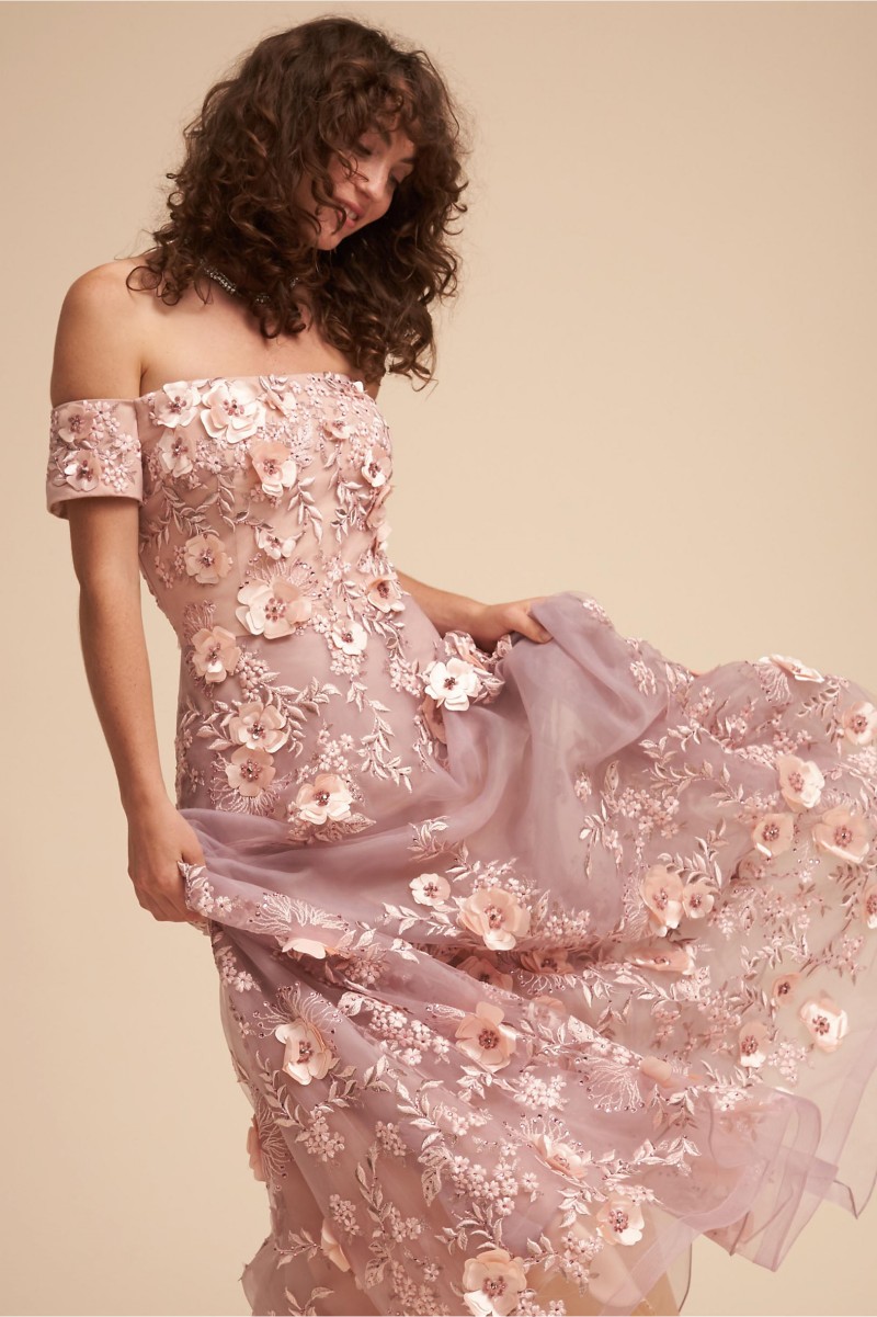 Illusion BHLDN A Line Prom Dresses Blush Pink Applique Hand Made Flower Evening Gown Bateau Neck Floor Length Custom Made Fashion Dresses