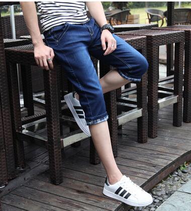 Wholesale-New Arrival Slim Denim Shorts Mens Capris Jeans Summer Middle Length Jeans Pants Men Calf Length Pants Skinny Jeans Men