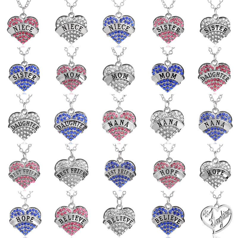 Mother's Day Best Gift Mom Daughter Sister Grandma Nana Aunt Family Necklace Crystal Heart Pendant Rhinestone Women Jewelry, Silver
Mother's Day Best Gift Mom Daughter Sister Grandma Nana Aunt Family Necklace Crystal Heart Pendant Rhinestone Women Jewelry, Silver