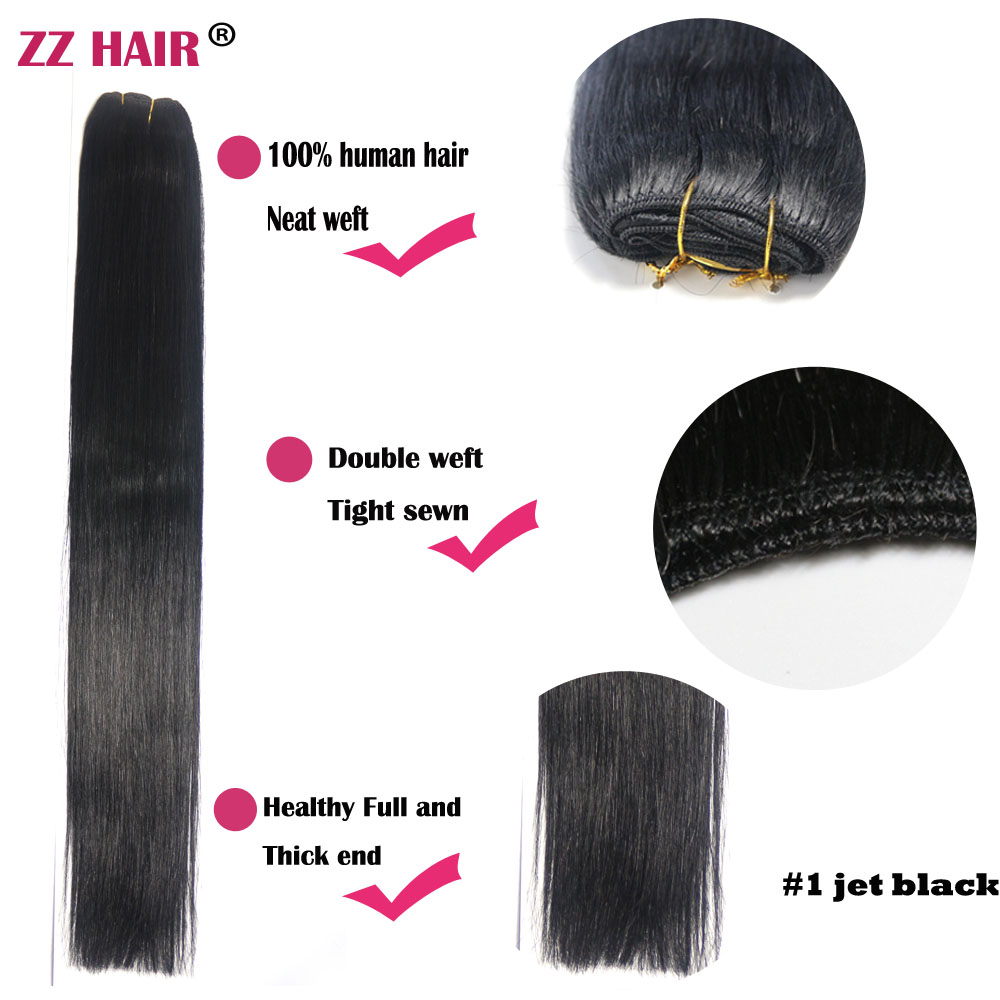 16"-28" 100g/Pcs 100% Remy Human Hair Weft Weaving Extensions Straight Natural Silk Non-clips
