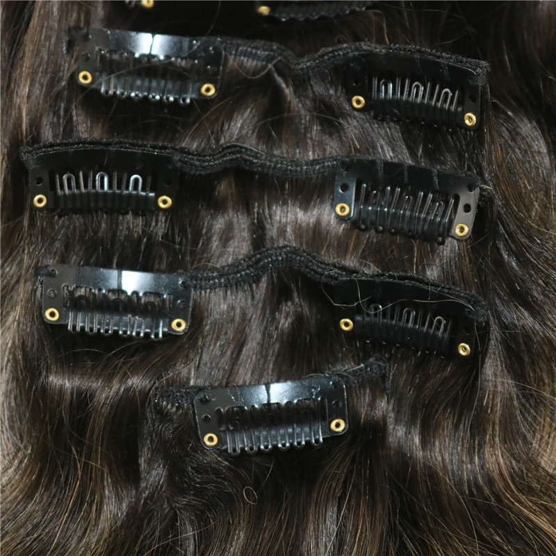 8A 7pcs 120gram Clip In Human Hair Extensions Brunette Balayage Straight Brazilian Remy Human Hair Weave Ombre Dark Brown Highlights