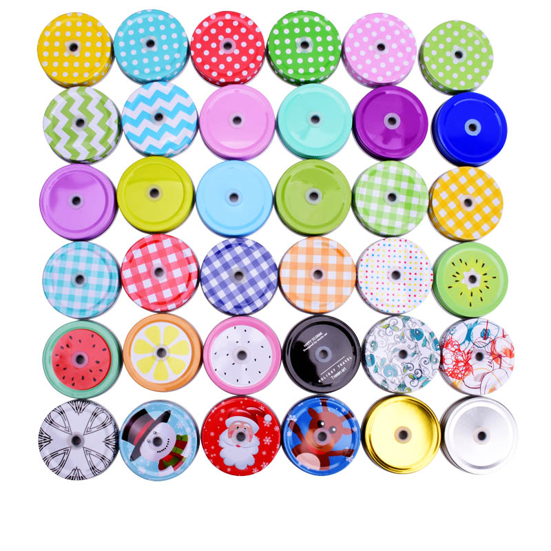 Multi Color 7cm Decorative Straw Cover Mason Bottle Cock Jar Lids Bottle Cover with Straw Hole 100pcs/lot DEC212