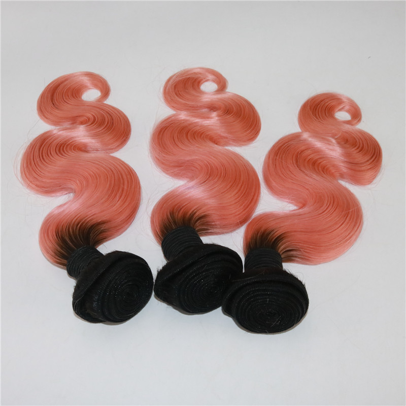 100% Real 3 Bundles Hair Weft #1b/Pink Omber Human Hair Extensions Body Wave Virgin Remy Hair Weaving 8A Quality Weave Extensions