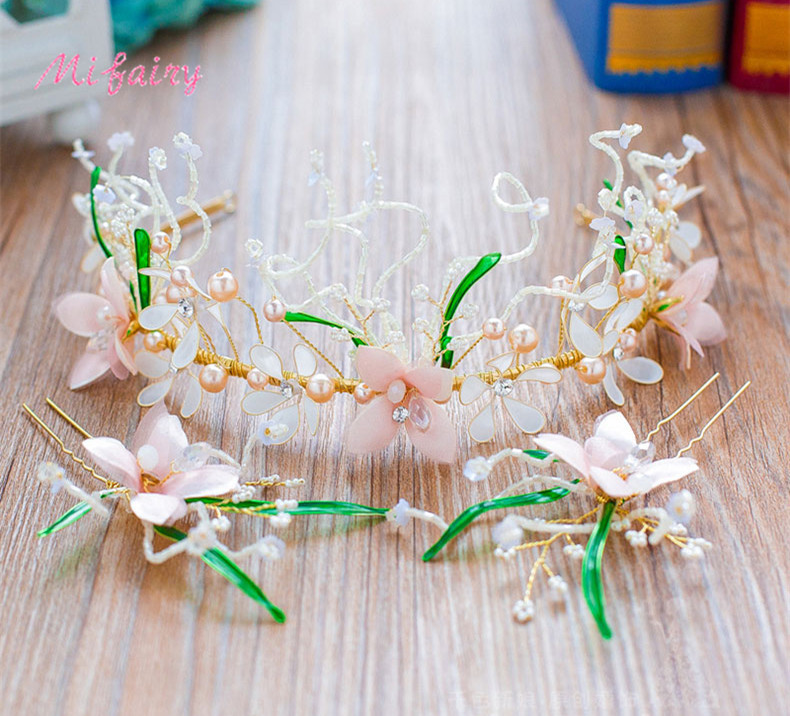 Chic Handmade Flowers Pearls Half Bridal Crowns Sets Gold Hairstyles For Bride Bohemian Hairpieces Sets H37-2
Chic Handmade Flowers Pearls Half Bridal Crowns Sets Gold Hairstyles For Bride Bohemian Hairpieces Sets H37-2