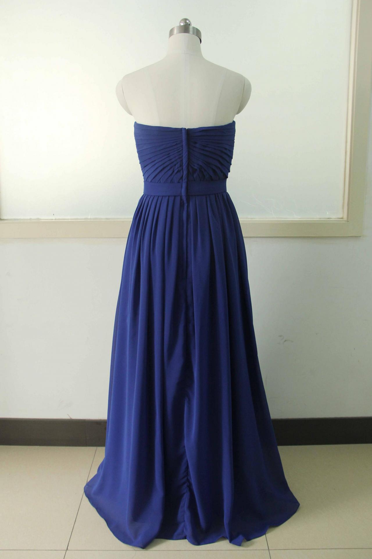 V-neck Royal Blue Chiffon Bridesmaid Dresses Pleated Floor Length Real Photo Backless Long Formal Evening Gowns Custom Made China