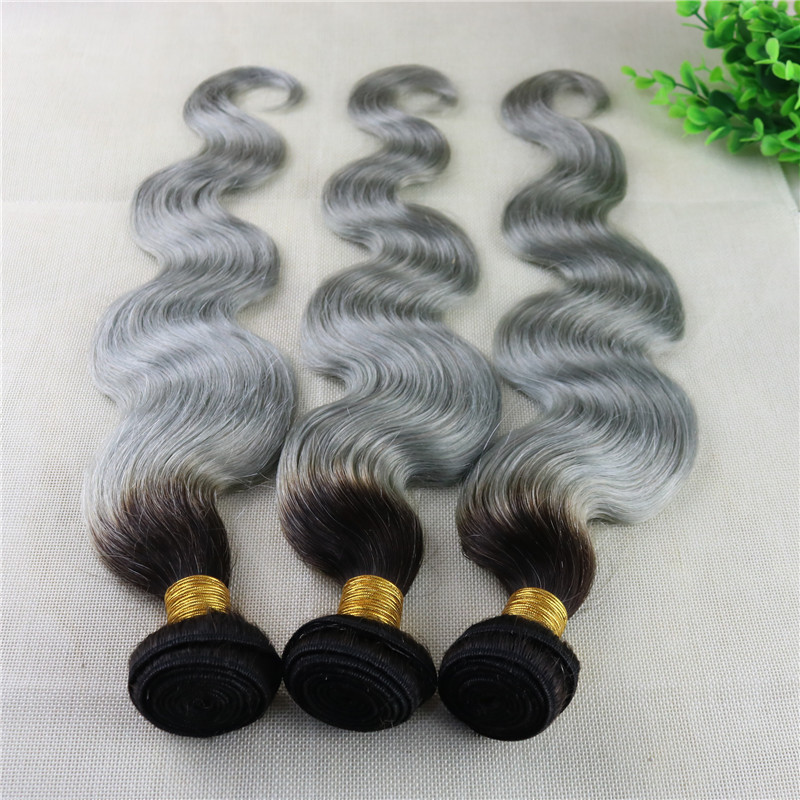 Ombre Silver Grey Body Wave Hair Weaves Brazilian Human Hair Extensions Remy Hair Bundles 100gram Per Piece