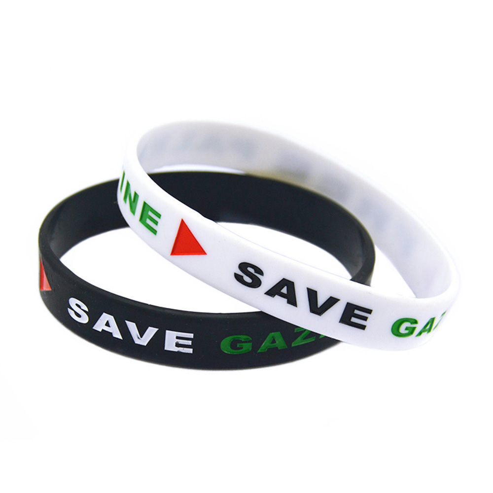 1PC Free Palestine Save Gaza Silicone Rubber Bracelet Triangle Logo Black And White Adult Size For Organization