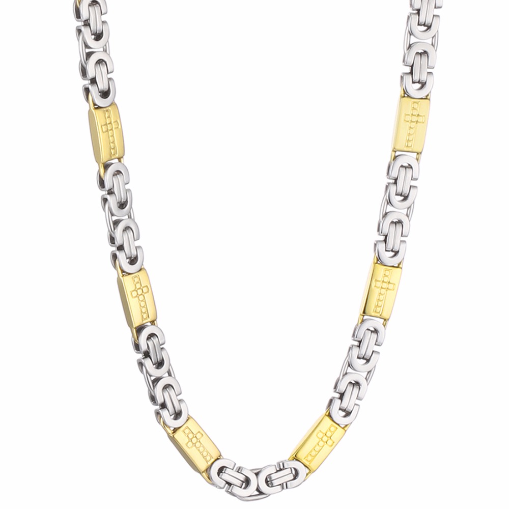 High Quality Stainless Steel Necklace Mens Chain Byzantine Carved Men Jewelry Gold Silver Tone 8mm Width 55cm Length 22inch244P