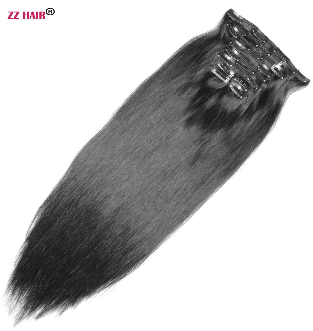 16"-26" 10pcs set 120g-300g Clips in/on 100% Brazilian Remy Human Hair Extension Full Head Natural Straight