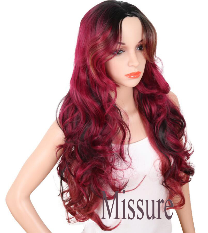 Beatifu Long Brown Ombre Hair Fashion Synthetic Big Wave Wig Hairstyle Hightemperature for women's Party