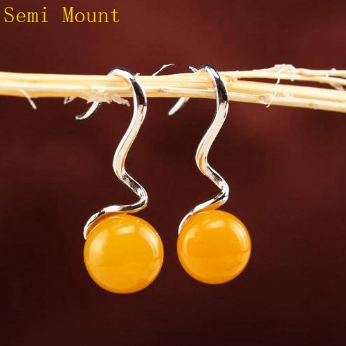 Fine Silver 5pcs/lot 7-12mm Pearl Round Bead Semi Mount Women Earrings 925 Sterling Silver