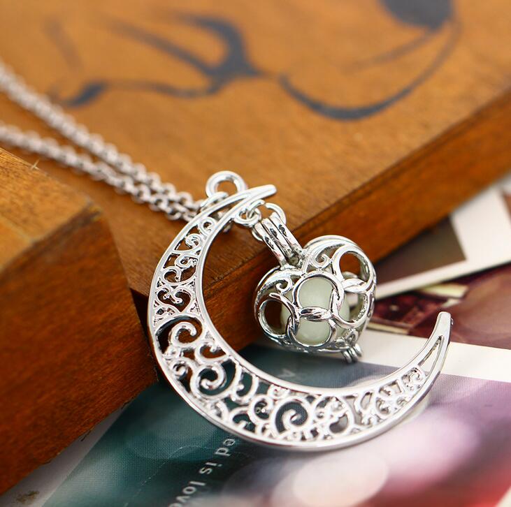 High quality Star Moon Time Night Lights Necklace Luminous Love Pendant Female WFN150 (with chain) mix order 20 pieces a lot