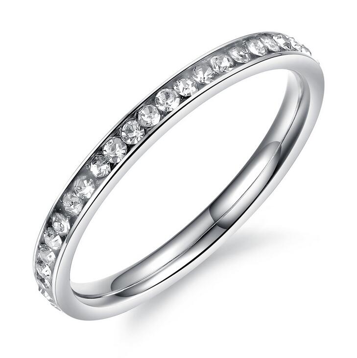 Wholesale High Quality Fashion Jewelry 18K Rose Gold Plated Stainless Steel 5A Cubic Zirconia CZ Diamond Women Wedding Band Ring Gift Sz4-7