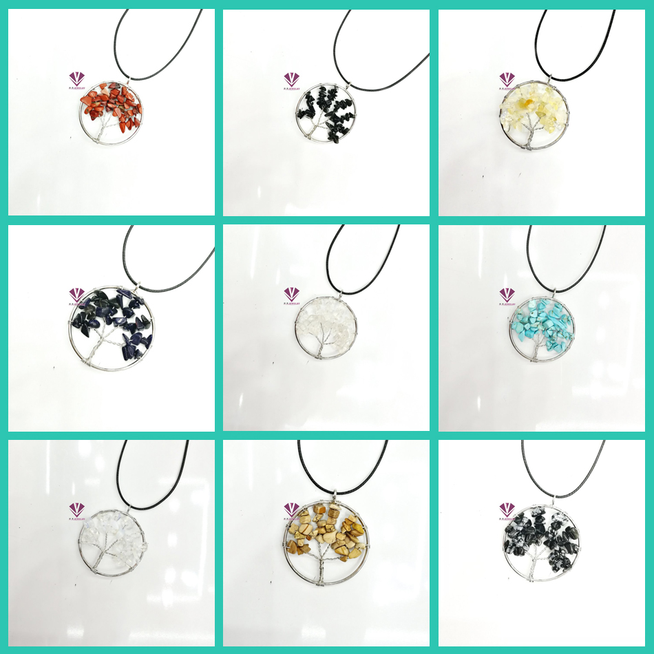 Women's Colorful Tree of Life Pendant Necklace Featuring Rainbow Quartz and Amethyst