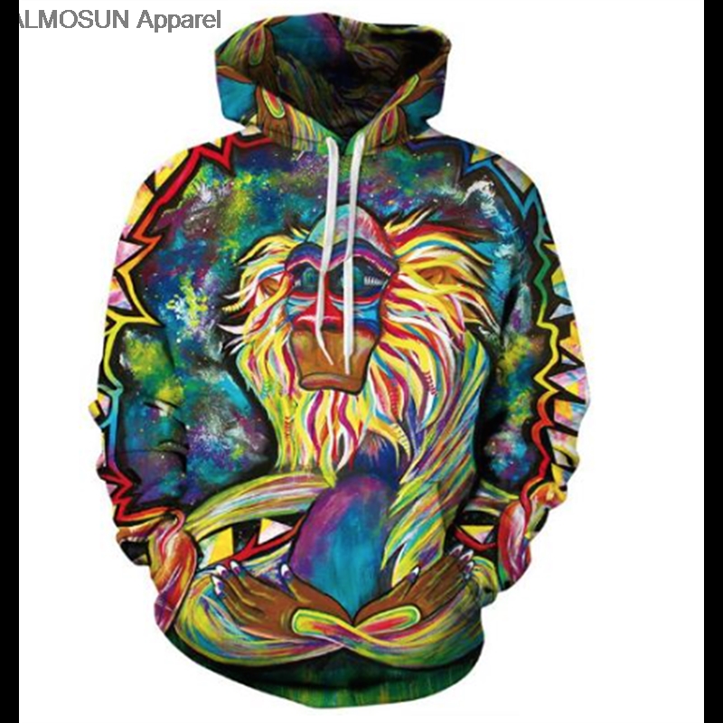 Wholesale- ALMOSUN Paniting Monkey 3D All Over Printed Hoodies Pockets Sweatshirt Hipster Hip Hop Casual Streetwear Men Women