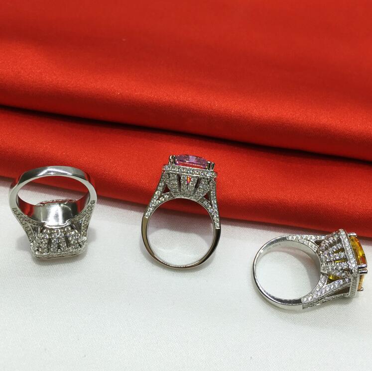 Stunning 2017 Top Sell Jewelry Princess Cut 14KT White Gold Filled 10CT Topaz Gemstones 192pcs CZ Dia Wedding Women Band Ring Set