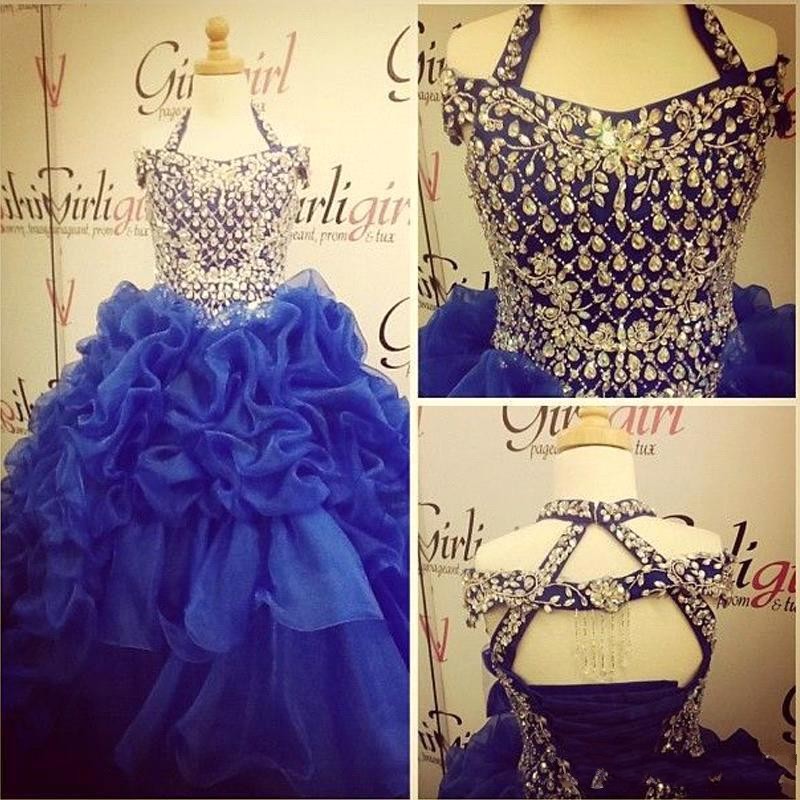 2017 Royal Blue Girls Pageant Dresses For Teens Ball Gown Halter Crystals Beaded Puffy Ruffles Skirt Little Girls Pageant Gowns, Silver
2017 Royal Blue Girls Pageant Dresses For Teens Ball Gown Halter Crystals Beaded Puffy Ruffles Skirt Little Girls Pageant Gowns, Silver