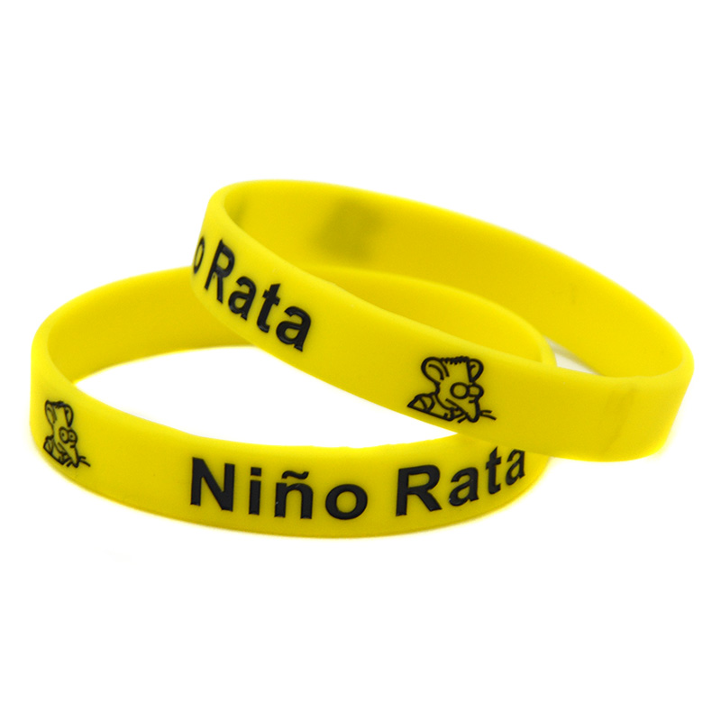 100PCS Nino Rata With Cute Mouse Silicone Rubber Bracelet Ink Filled Logo for Promotion Gift Yellow