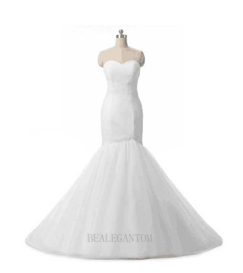 new real photo elegant white mermaid wedding dresses long tulle sweetheart floorlength wedding party bridal gowns bm14