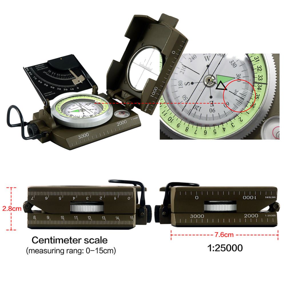 Professional compass Army Geology Compass Sighting Luminous Compass with moonlight for Outdoor Hiking Camping Free ship