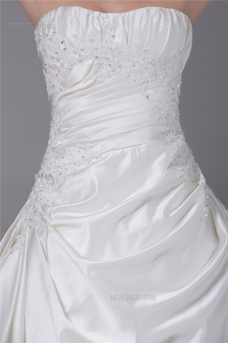 newest elegant strapless satin wedding dresses aline embroidery appliques beaded plus size wedding party bridal gowns bm45