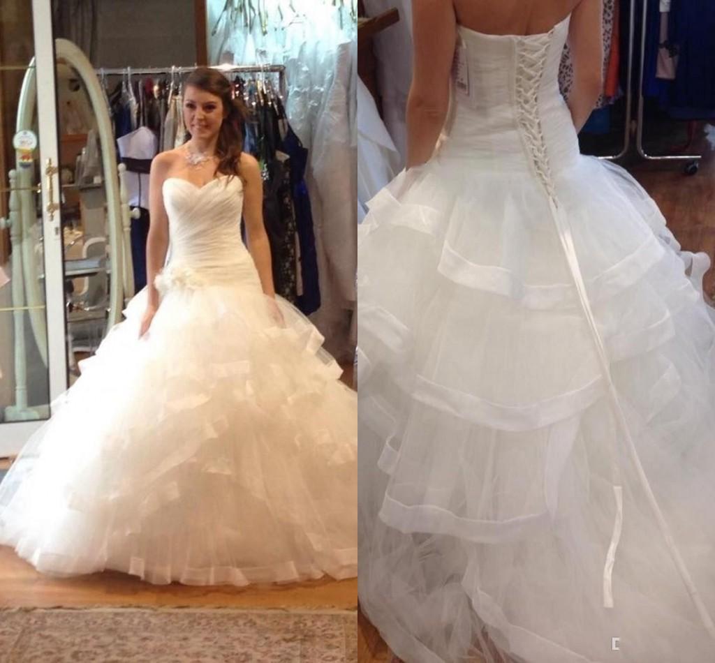 New Ruffled Tiered Wedding Dress Sweetheart Custom Made Organza Elegant Lace up Back vestido novia Ball Gown Bridal Gowns