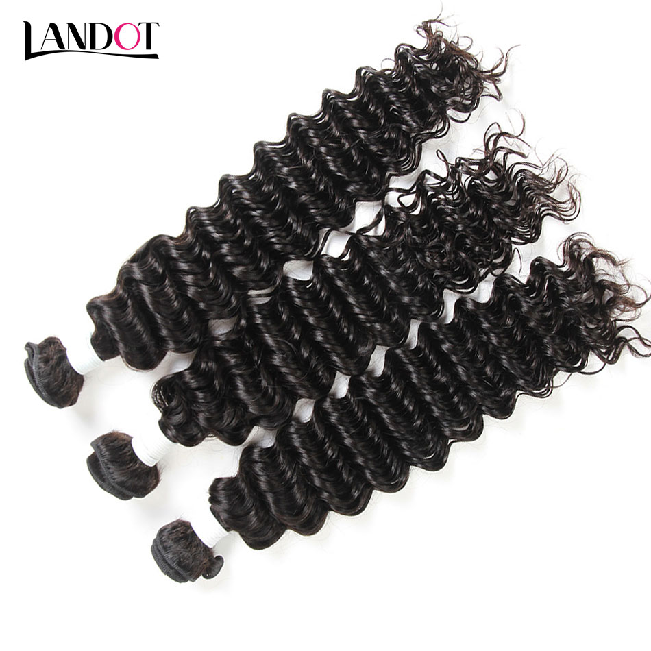 Brazilian Deep Wave Curly Virgin Hair With Closure Unprocessed Brazilian Deep Curly Human Hair Weaves 3 Bundles And Lace Closures 4x4 size