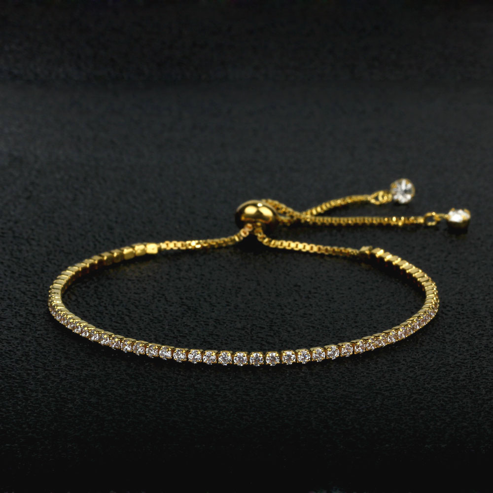 Party Jewelry Adjustable Bracelet For Women 2mm Cubic Zirconia Gold Plated Blacelets & Bangles Friend Gift ( BA101437) 17401